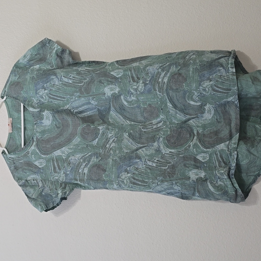 Lands Downunder Italian Linen Green Tie-Dye Top S
